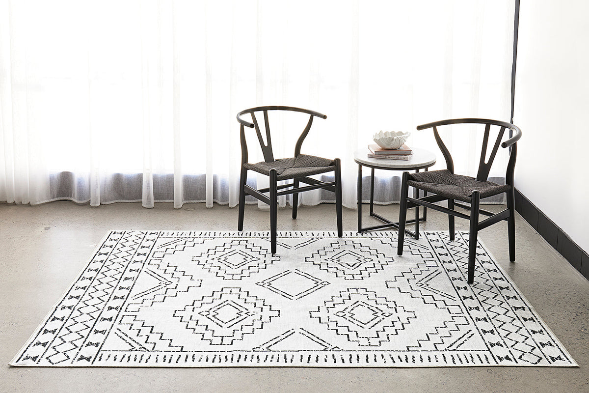 Affina White & Black Washable Rug