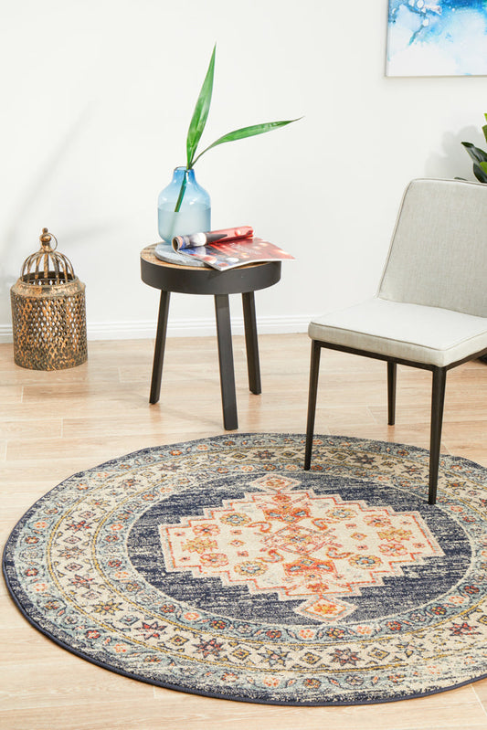 Cantera Cream Multicolor Round Rug