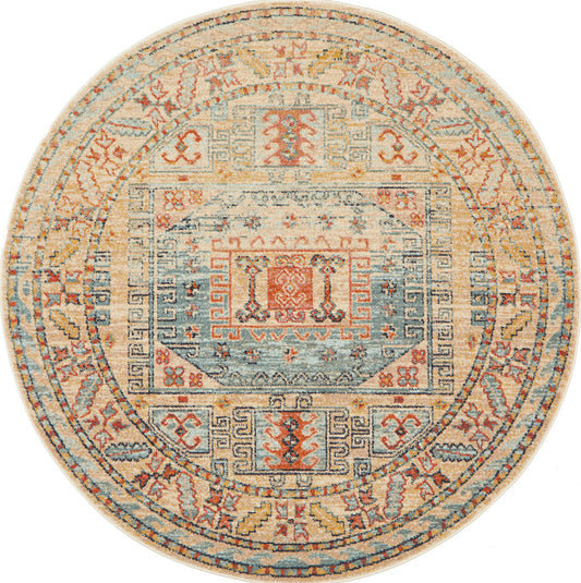 Cantera Sky Blue Multicolor Round Rug