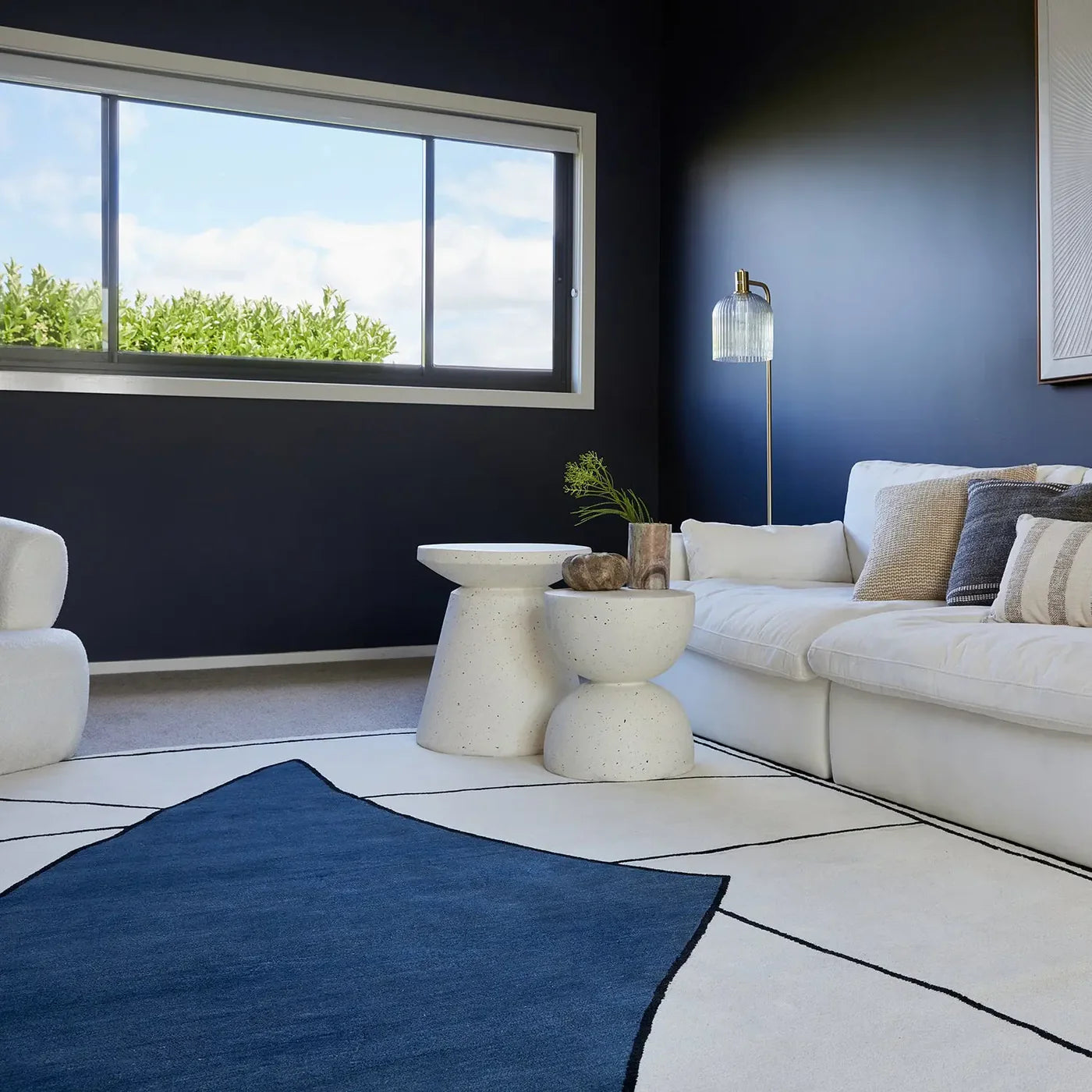 Como Blue Designer Wool Rug
