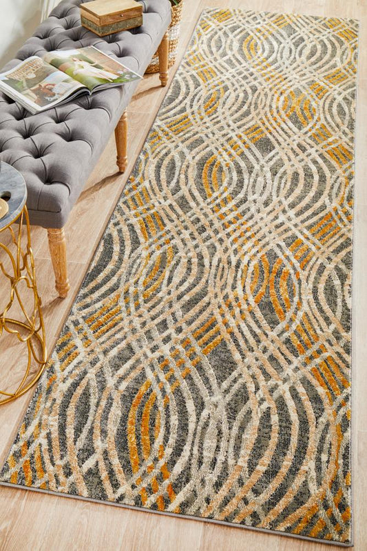 Nocturne Charcoal Yellow Runner Rug