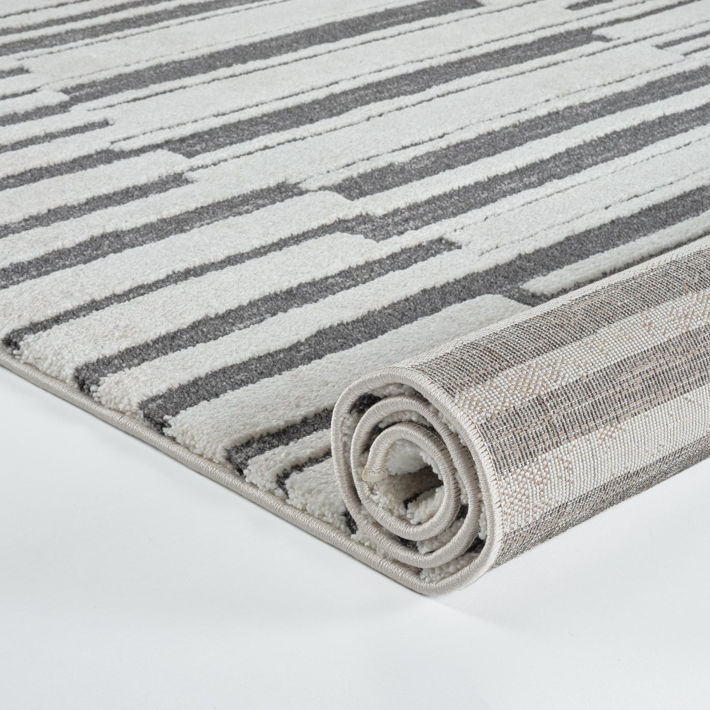 Evara Ivory Grey Lines Rug