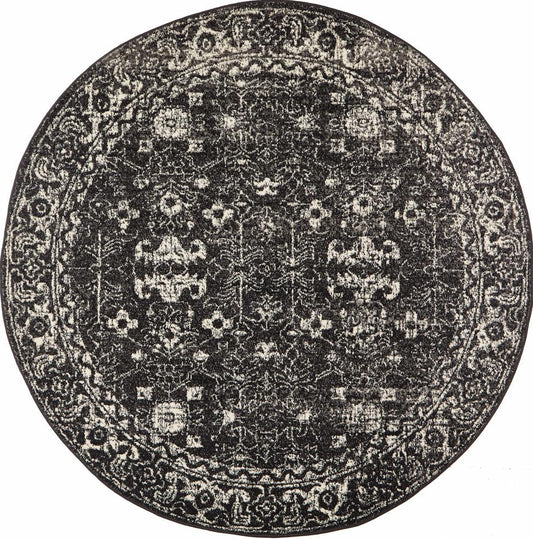 Pietra Charcoal Black Round Rug