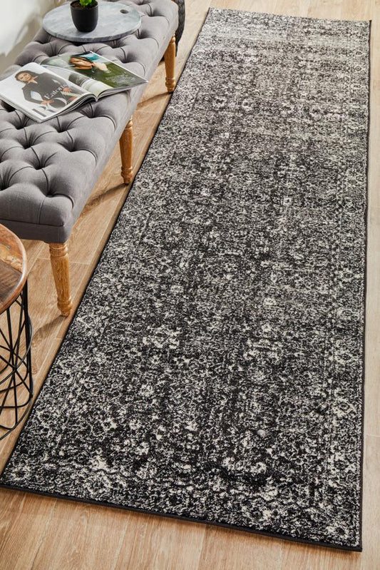 Pietra Charcoal Black Runner Rug