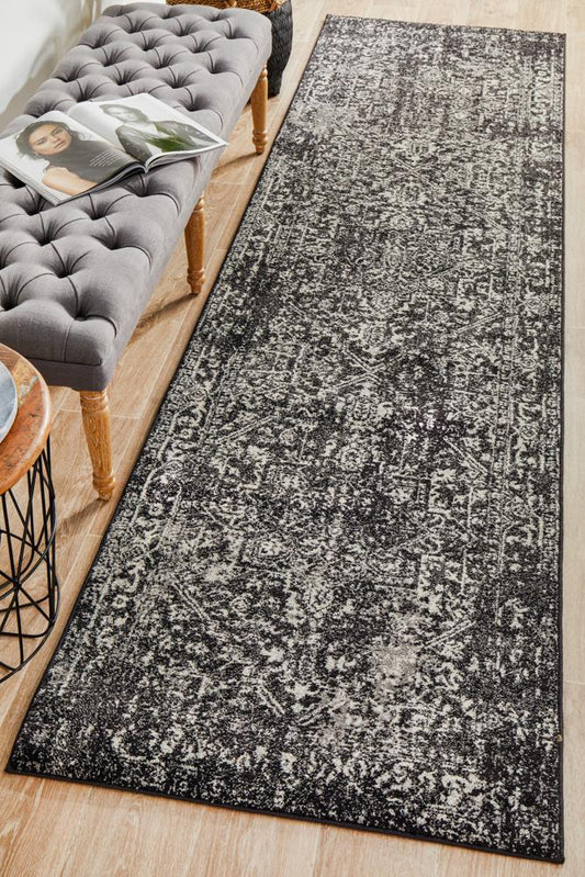 Pietra Graphite Black Runner Rug