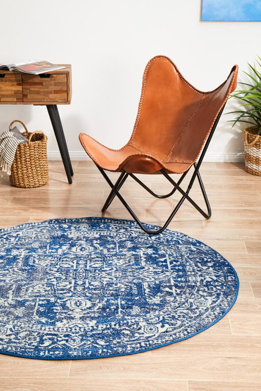 Pietra Midnight Blue Round Rug