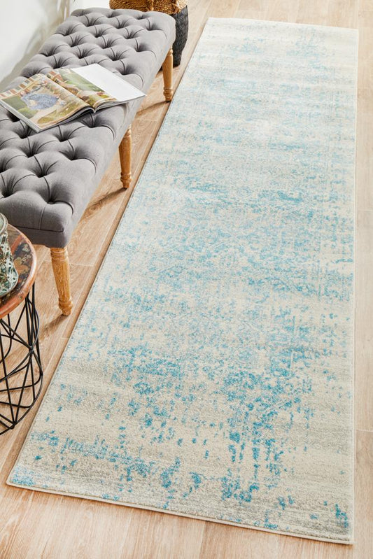Pietra White Blue Runner Rug