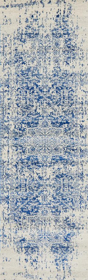 Pietra White Navy Runner Rug
