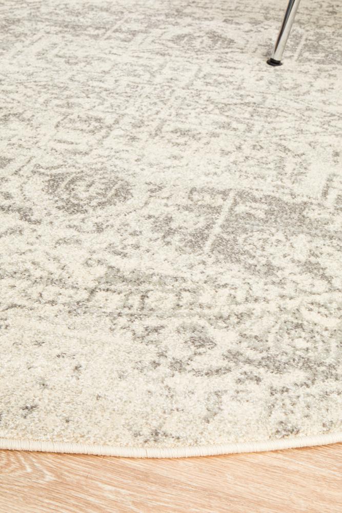 Pietra White Silver Round Rug