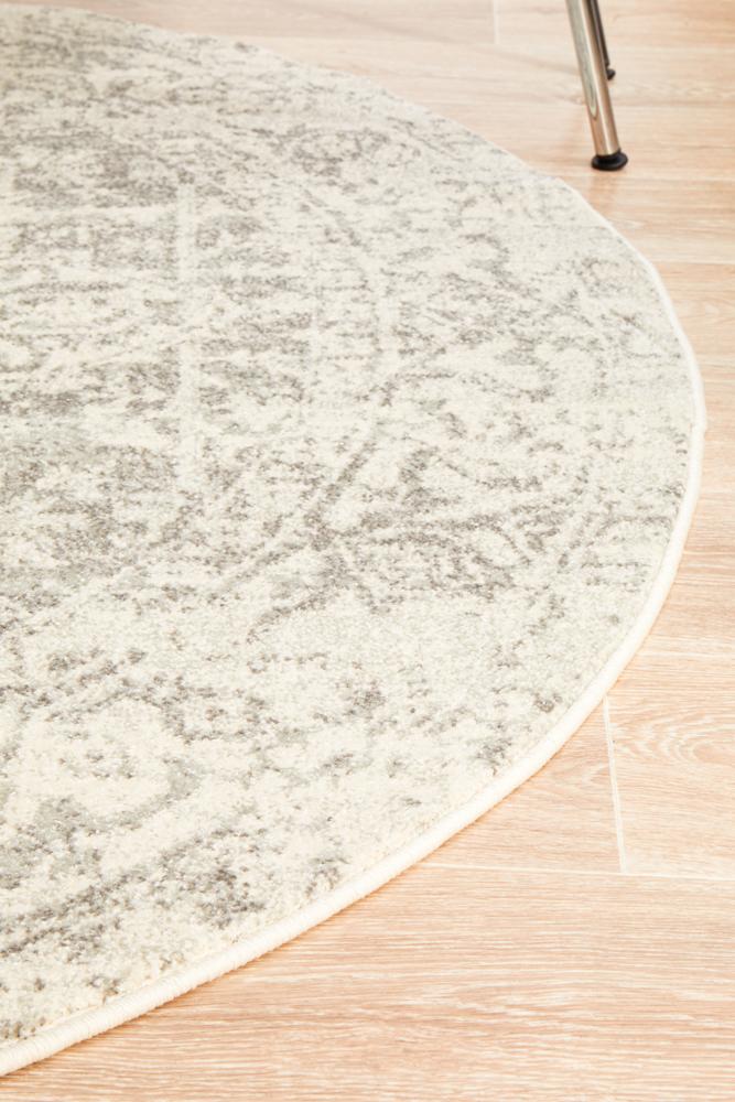 Pietra White Silver Round Rug