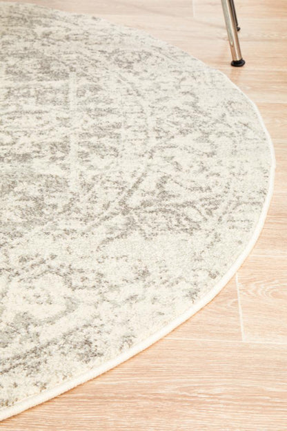 Pietra White Silver Round Rug