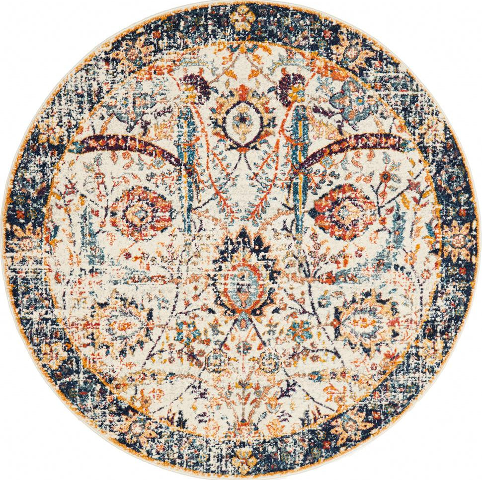 Pietra Ivory Multicolor Round Rug
