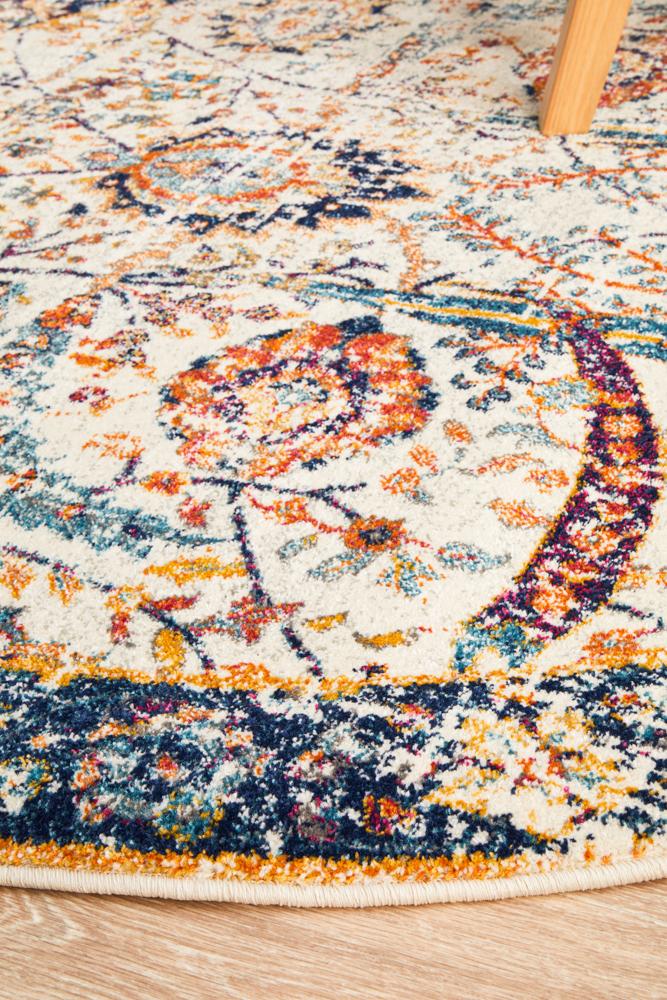 Pietra Ivory Multicolor Round Rug