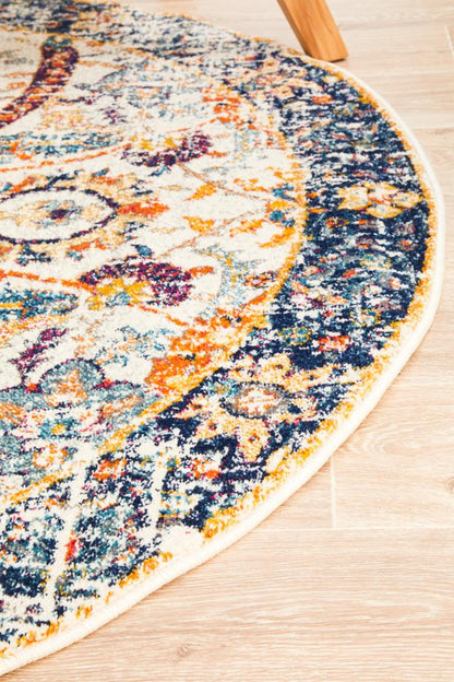 Pietra Ivory Multicolor Round Rug