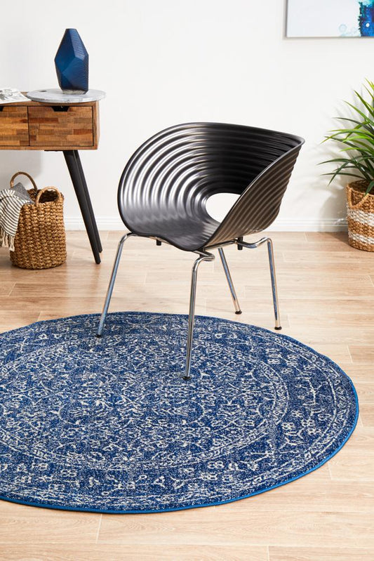Pietra Ink Blue Round Rug
