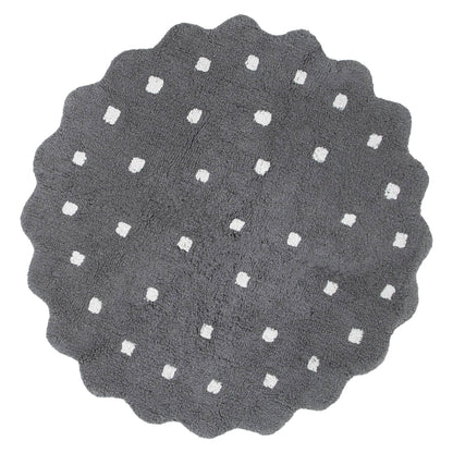 Dream Grey Round Kids Rug — cotton kids rug, soft, durable, playroom-safe, Haus & Harbour