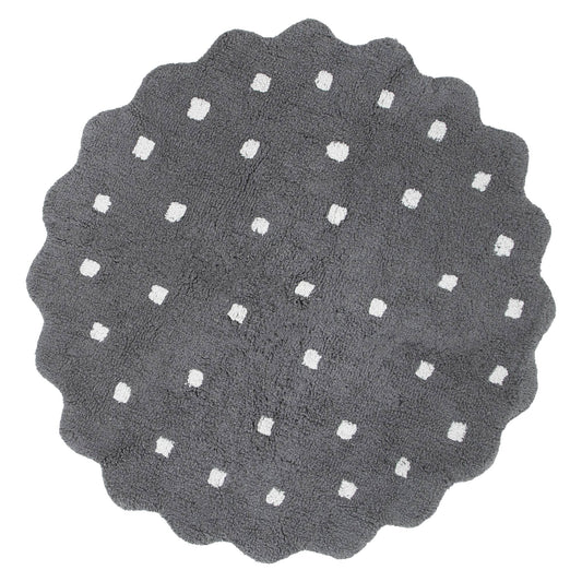 Dream Grey Round Kids Rug — cotton kids rug, soft, durable, playroom-safe, Haus & Harbour