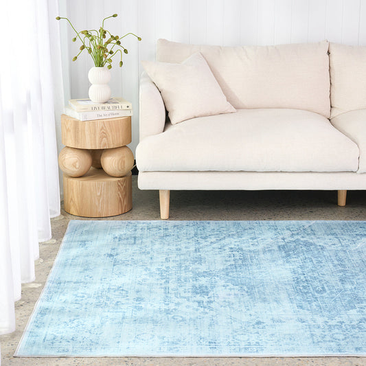 Gemmara Aqua Blue Washable Rug