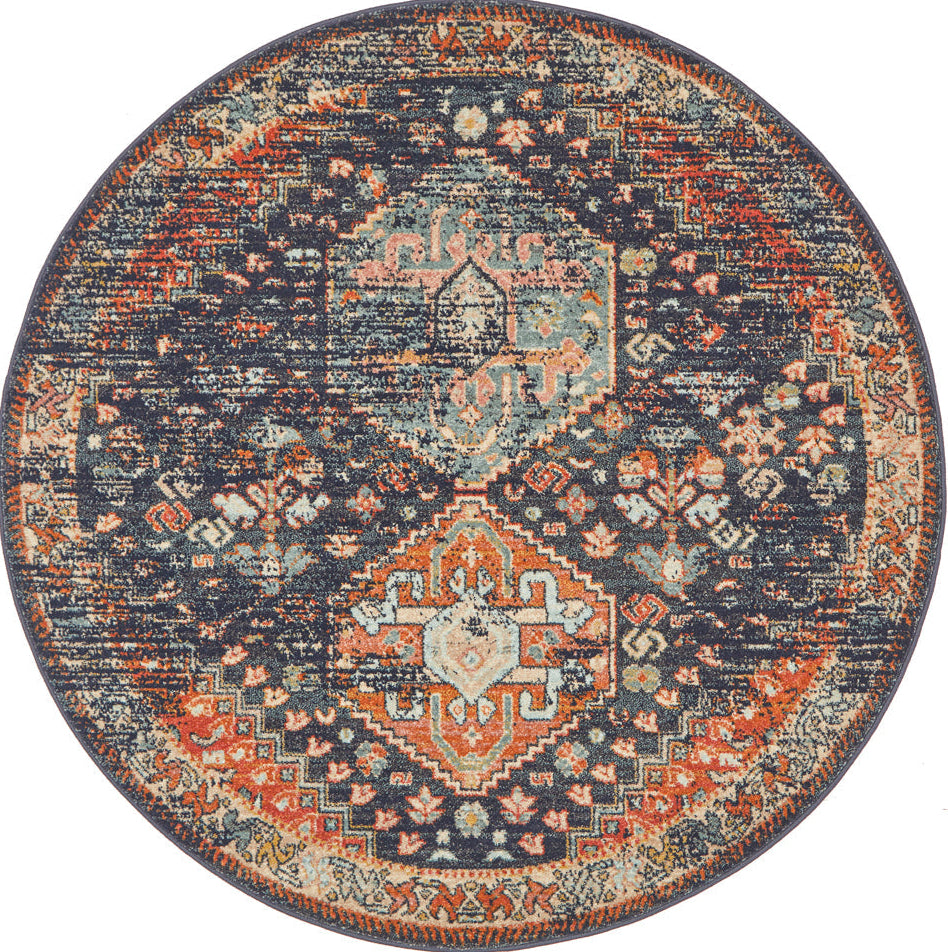 Cantera Navy Multicolor Round Rug