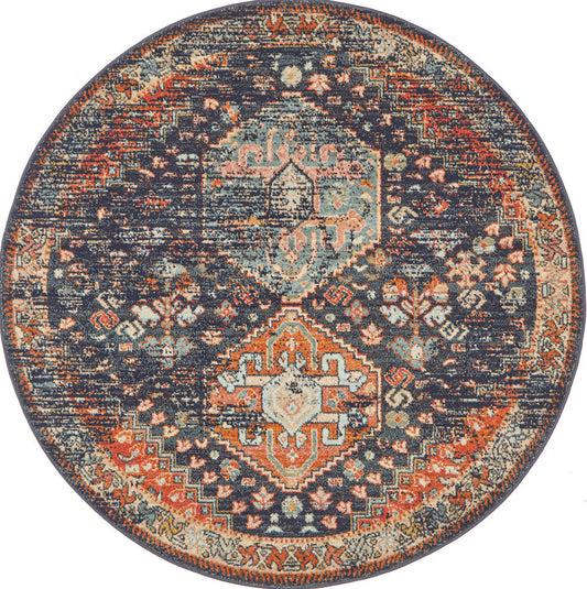 Cantera Navy Multicolor Round Rug