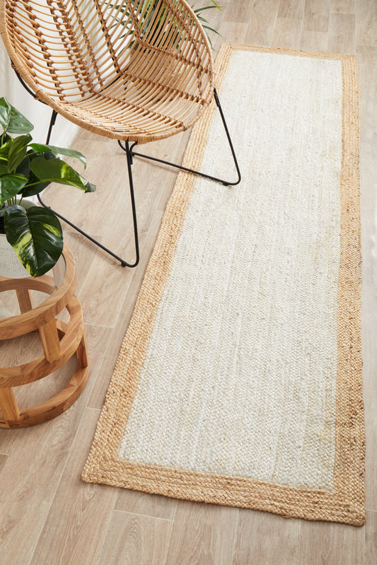 Lavelle White and Beige Jute Runner Rug
