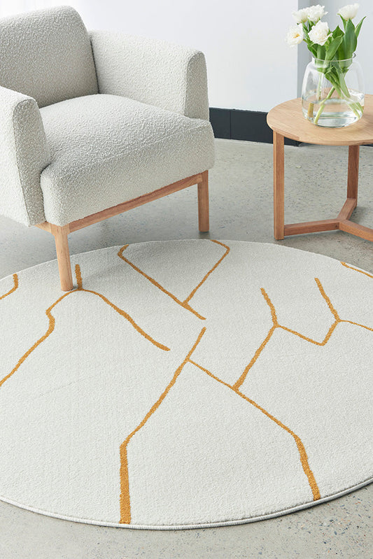 Lucera Gold and Ivory Round Rug