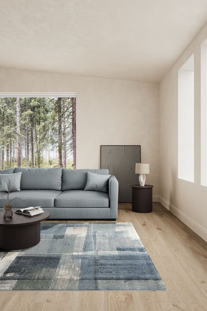 Meadow Ivory Blue Abstract Rug