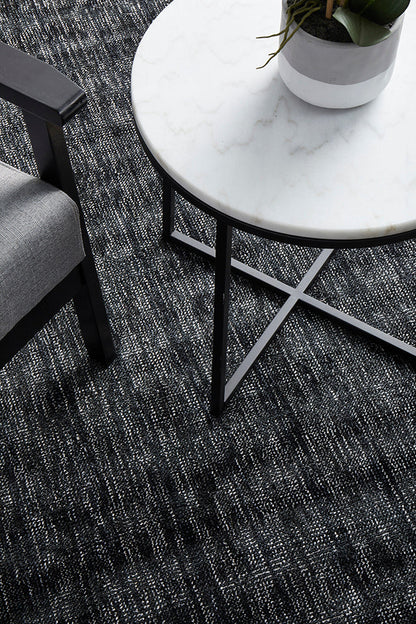 Obsidia Black Polyester Rug