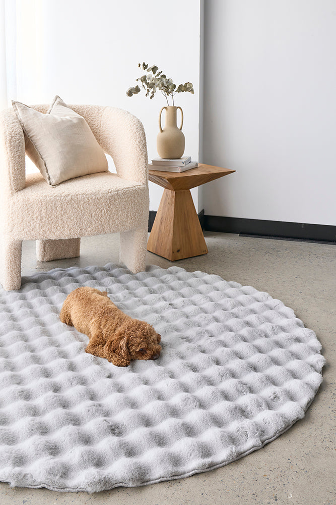 Perlana Silver Washable Round Rug