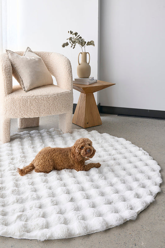 Perlana White Washable Round Rug