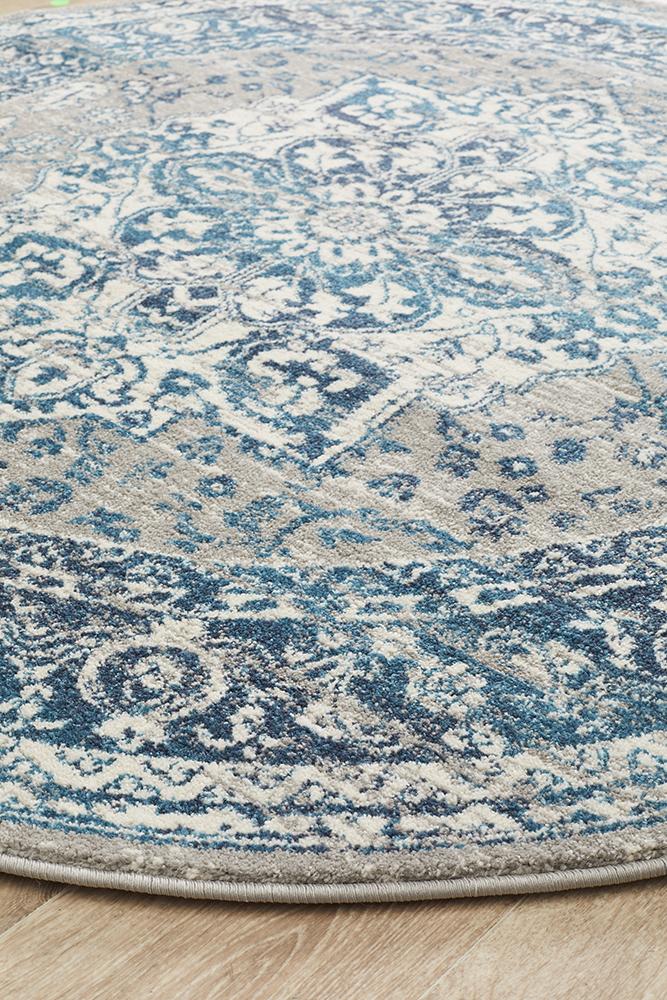 Ravella Blue Polypropylene Round Rug