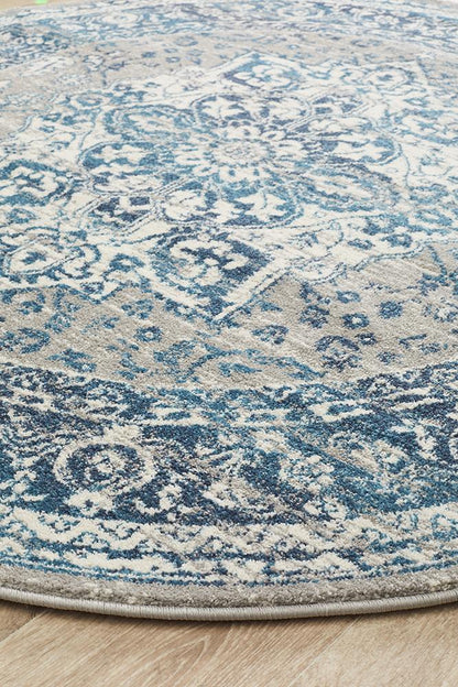Ravella Blue Polypropylene Round Rug
