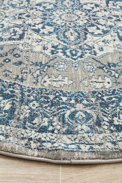 Ravella Blue Polypropylene Round Rug