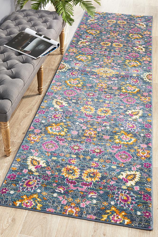 Ravella Blue Polypropylene Runner Rug
