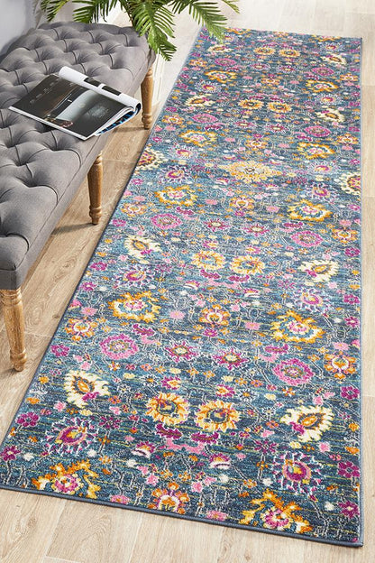 Ravella Blue Polypropylene Runner Rug