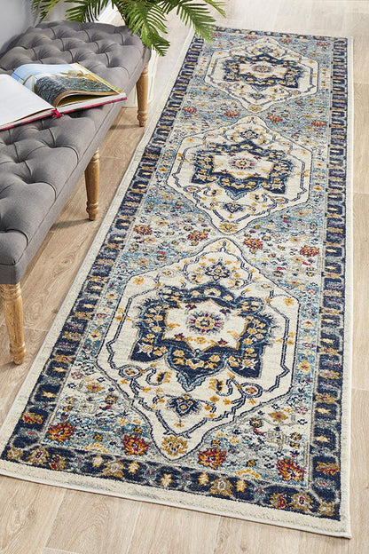 Ravella Blue and Beige Runner Rug