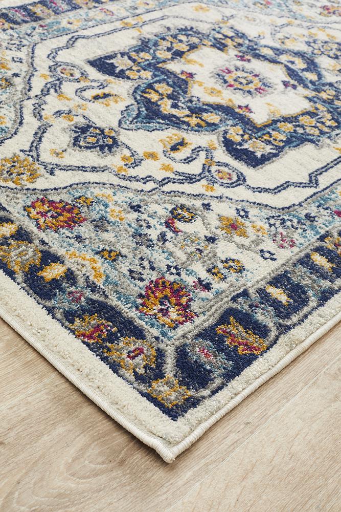 Ravella Blue and Beige Runner Rug