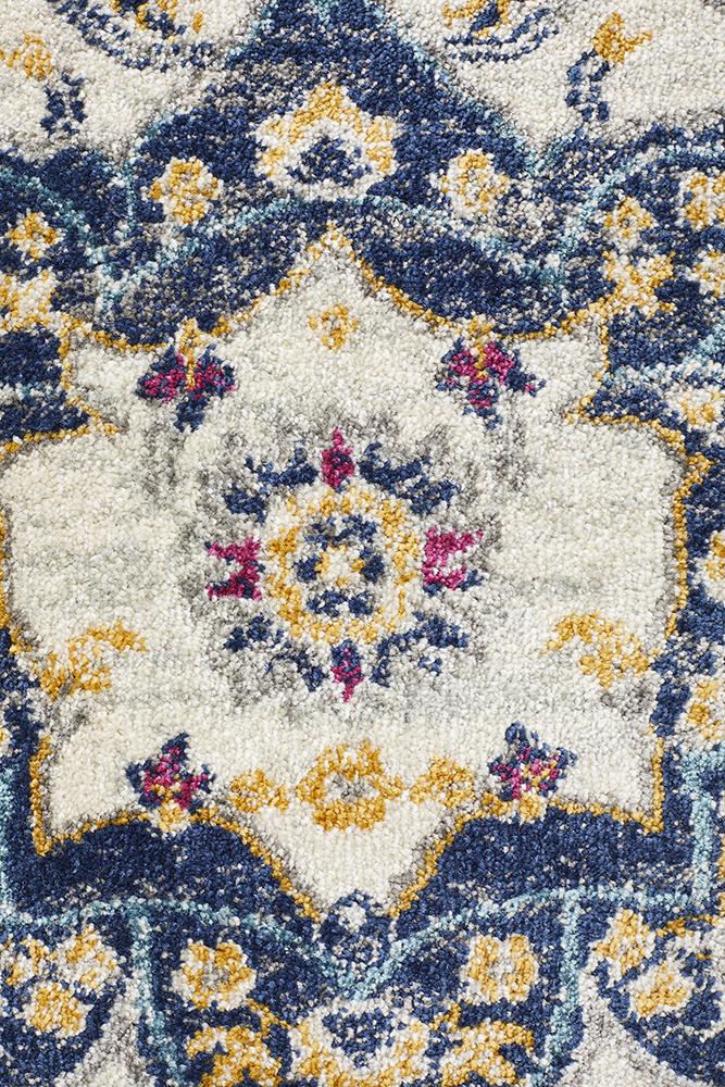 Ravella Blue and Beige Runner Rug