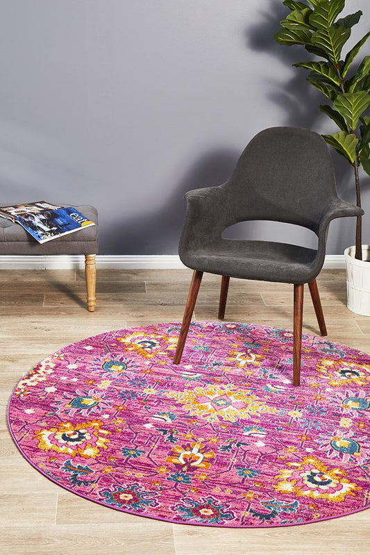 Ravella Fuchsia Purple Polypropylene Round Rug