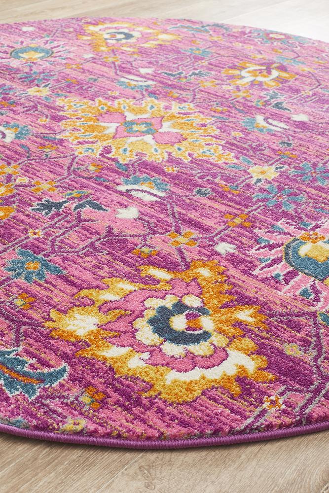 Ravella Fuchsia Purple Polypropylene Round Rug