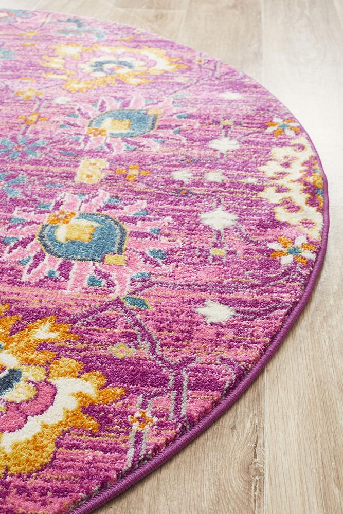 Ravella Fuchsia Purple Polypropylene Round Rug