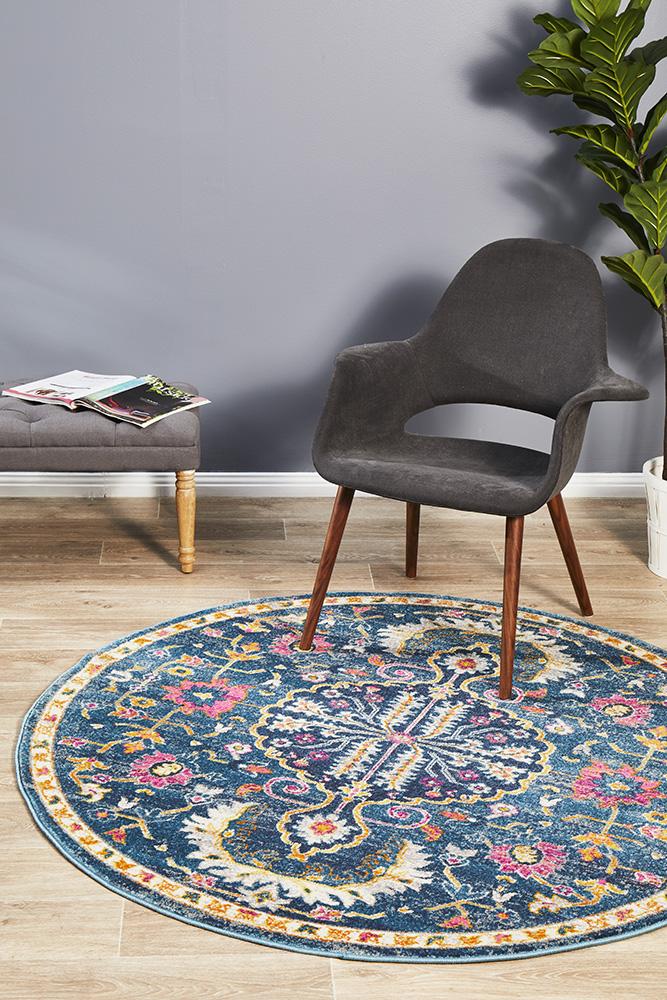 Ravella Navy Polypropylene Round Rug