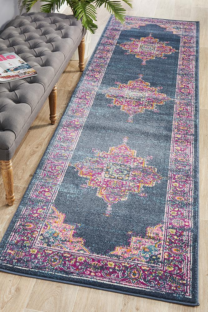 Ravella Navy Polypropylene Runner Rug
