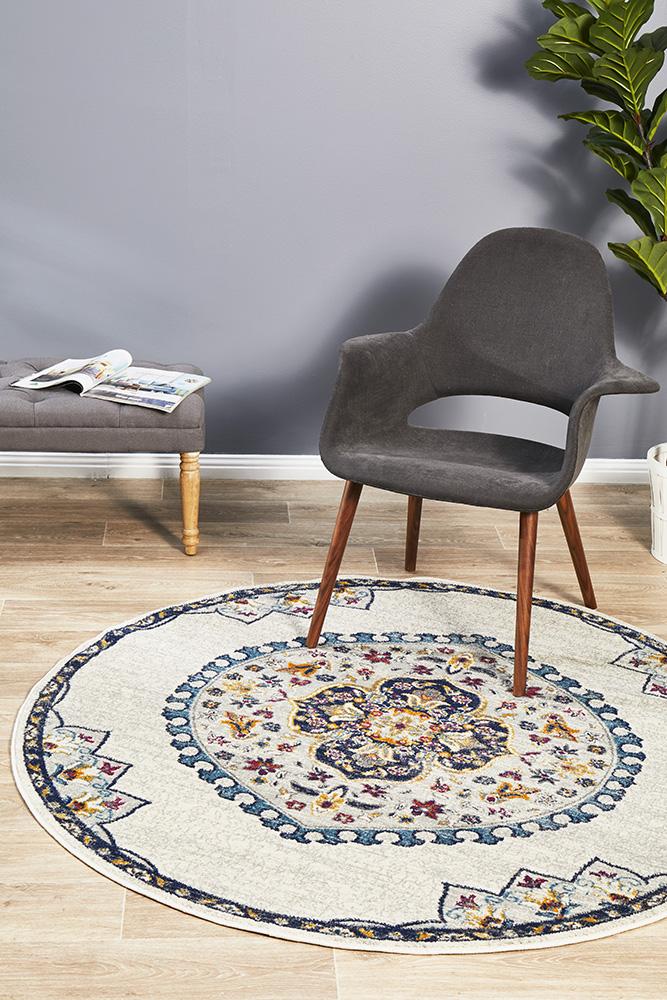 Ravella White Polypropylene Round Rug