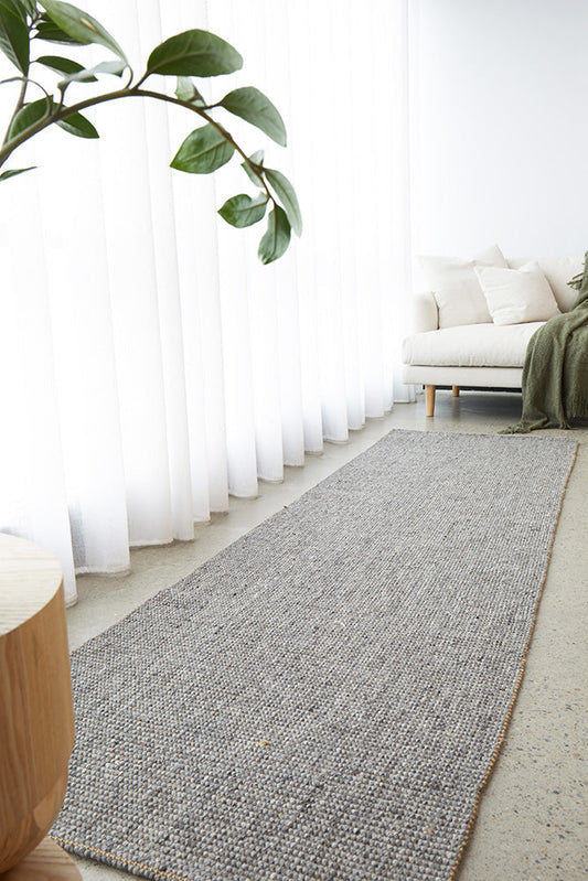 Selvia Graphite Grey Wool & Jute Runner Rug