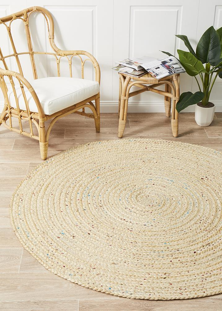 Tessura Beige Jute & Cotton Round Rug