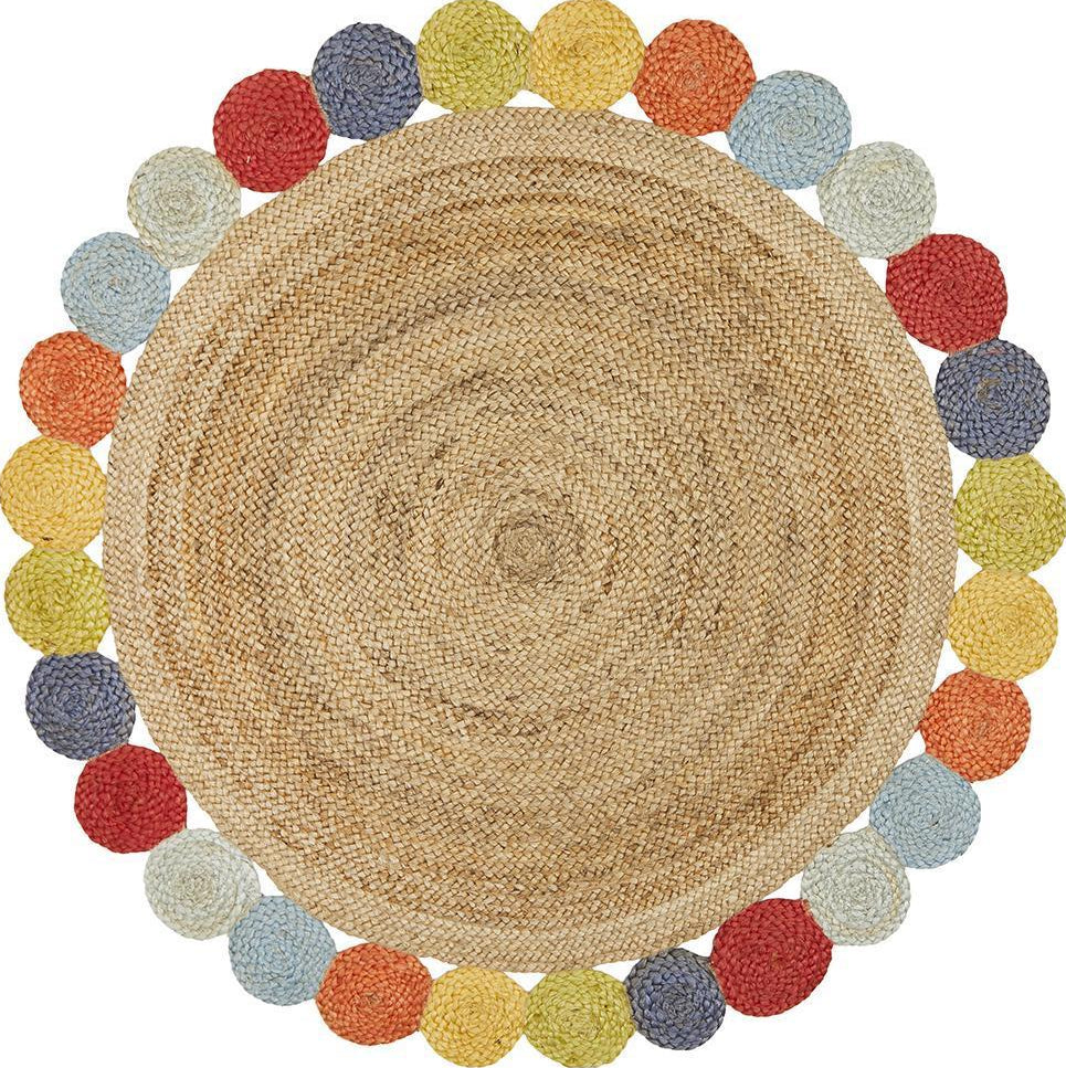 Tessura Border Multi Beige Jute & Cotton Round Rug