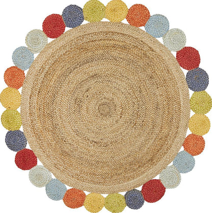 Tessura Border Multi Beige Jute & Cotton Round Rug