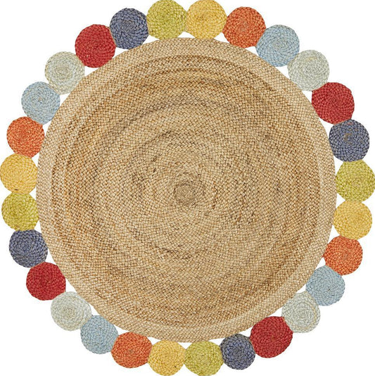 Tessura Border Multi Beige Jute & Cotton Round Rug