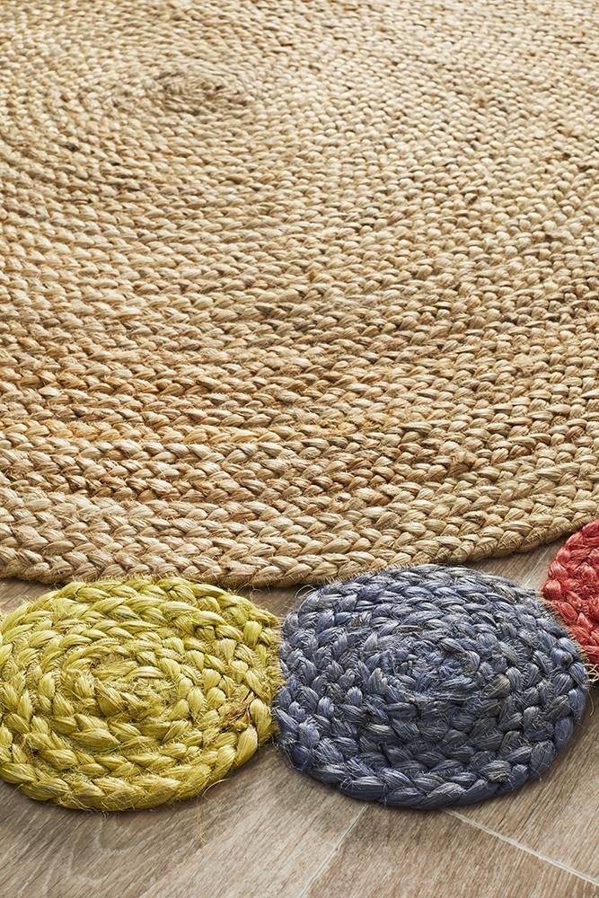 Tessura Border Multi Beige Jute & Cotton Round Rug